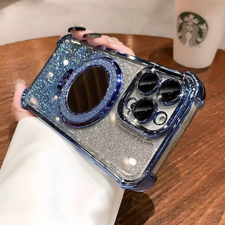 Auramma Collections Avant Basic Metallic Color Black Purple Blue Pink Silver Bumper Gradient Glitter Built-in Stand Mirror MagSafe Soft TPU Case iPhone 15 14 13 12 11 Pro Max Plus