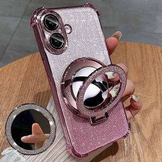 Auramma Collections Avant Basic Metallic Color Purple Blue Pink Silver Black Bumper Gradient Glitter Built-in Stand Mirror MagSafe Soft TPU Case iPhone 16 Pro Max Plus