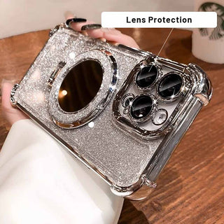 Auramma Collections Avant Basic Metallic Color Purple Blue Pink Silver Black Bumper Gradient Glitter Built-in Stand Mirror MagSafe Soft TPU Case iPhone 16 Pro Max Plus