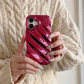 Auramma Collections Avant Basic Metallic Glossy Finish Chrome Silver Black Pink Purple Fuchsia Blue 3D Textured Surface Silk Ripple Design Soft TPU iPhone 16 15 14 13 12 11 Pro Max Plus Case