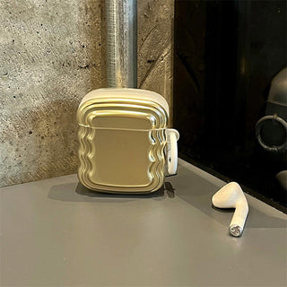 Auramma Collections Avant Basic Minimalist Cool Aesthetic Metallic Gold Silver Plated Wavy Soft TPU Case AirPods 1 2 3 Pro