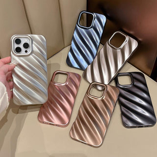 Auramma Collections Avant Basic Metallic Matte Finish Silver Black Pink Sand Gold Blue 3D Textured Surface Silk Ripple Design Soft TPU Case iPhone 16 15 14 13 12 11 Pro Max Plus