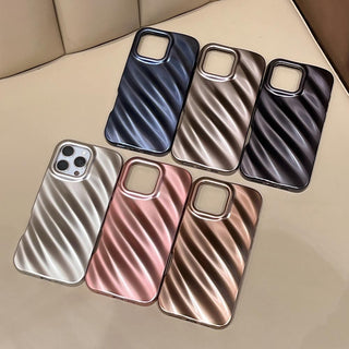 Auramma Collections Avant Basic Metallic Matte Finish Silver Black Pink Sand Gold Blue 3D Textured Surface Silk Ripple Design Soft TPU Case iPhone 16 15 14 13 12 11 Pro Max Plus