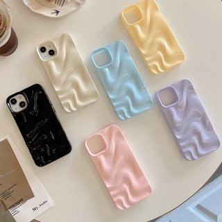 Auramma Collections Avant Basic Minimalist Aesthetic Black White Blue Yellow Pink Purple Silver Glossy Finish 3D Ripples Style Soft TPU iPhone 15 14 13 12 11 Pro Max Case