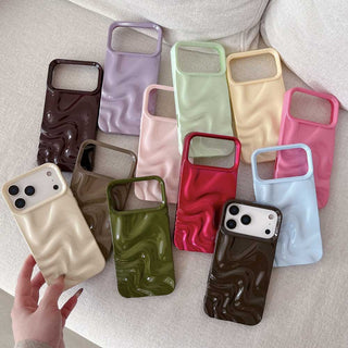 Auramma Collections Avant Basic Minimalist Aesthetic Glossy Finish Autumn Cozy Chocolate Khaki Dark Green Burgundy Wine Red 3D Ripples Surface Style Soft TPU Case iPhone 17 16 15 14 13 Pro Max Air