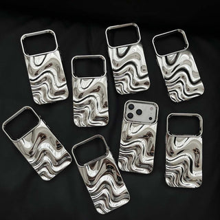 Auramma Collections Avant Basic Minimalist Aesthetic Glossy Silver Chrome Finish 3D Ripples Style Soft TPU iPhone 17 16 15 14 13 12 Pro Max Case