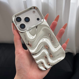 Auramma Collections Avant Basic Minimalist Aesthetic Glossy Silver Chrome Finish 3D Ripples Style Soft TPU iPhone 17 16 15 14 13 12 Pro Max Case