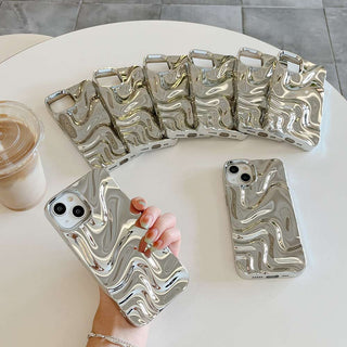 Auramma Collections Avant Basic Minimalist Aesthetic Glossy Silver Chrome Finish 3D Ripples Style Soft TPU iPhone 16 15 14 13 12 Pro Max Case