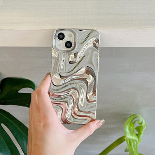 Auramma Collections Avant Basic Minimalist Aesthetic Glossy Silver Chrome Finish 3D Ripples Style Soft TPU iPhone 16 15 14 13 12 Pro Max Case