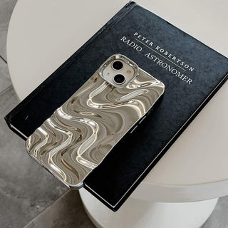 Auramma Collections Avant Basic Minimalist Aesthetic Glossy Silver Chrome Finish 3D Ripples Style Soft TPU iPhone 16 15 14 13 12 Pro Max Case