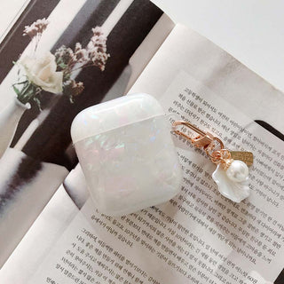 Auramma Collections Avant Basic Minimalist Aesthetic White Pink Iridescent Opaque Fractured Seashell Pattern Soft TPU Case Keyring AirPods 1 2 3 4 Pro
