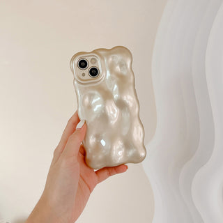 Auramma Collections Avant Basic Minimalist Aesthetic Glossy Pearl Champagne Sparkling Wavy Edge 3D Bubbles Style Soft TPU Case iPhone 15 14 13 12 11 Pro Max Plus