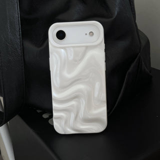 Auramma Collections Avant Basic Minimalist Aesthetic Pearl White Sparkling Finish 3D Ripples Style Soft TPU iPhone 17 16 15 14 13 12 Pro Max Case