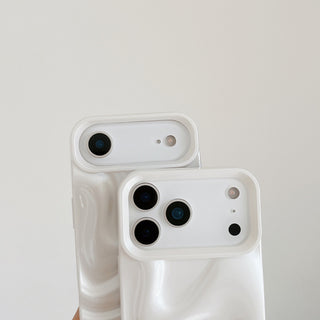 Auramma Collections Avant Basic Minimalist Aesthetic Pearl White Sparkling Finish 3D Ripples Style Soft TPU iPhone 17 16 15 14 13 12 Pro Max Case