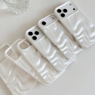 Auramma Collections Avant Basic Minimalist Aesthetic Pearl White Sparkling Finish 3D Ripples Style Soft TPU iPhone 17 16 15 14 13 12 Pro Max Case