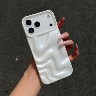 Auramma Collections Avant Basic Minimalist Aesthetic Pearl White Sparkling Finish 3D Ripples Style Soft TPU iPhone 17 16 15 14 13 12 Pro Max Case