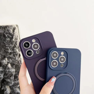 Auramma Collections Avant Basic Minimalist Aesthetic Practical Plain Color Dark Purple Green Gray Blue Black Plum MagSafe Compatible Built In Stand Silicone iPhone Case