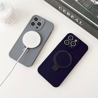 Auramma Collections Avant Basic Minimalist Aesthetic Practical Plain Color Dark Purple Green Gray Blue Black Plum MagSafe Compatible Built In Stand Silicone iPhone Case