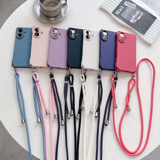 Auramma Collections Avant Basic Plain Matte Blue Purple White Pink Black Fuchsia Four Corner Openings Matching Lanyard Soft TPU Case iPhone 16 Pro Max Plus