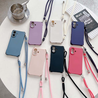 Auramma Collections Avant Basic Plain Matte Blue Purple White Pink Black Fuchsia Four Corner Openings Matching Lanyard Soft TPU Case iPhone 16 Pro Max Plus