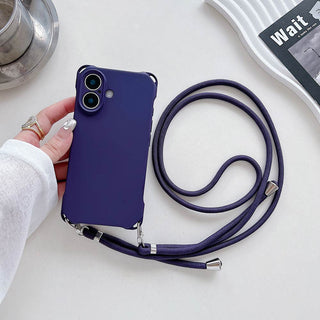 Auramma Collections Avant Basic Plain Matte Blue Purple White Pink Black Fuchsia Four Corner Openings Matching Lanyard Soft TPU Case iPhone 16 Pro Max Plus