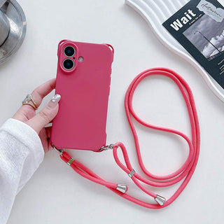 Auramma Collections Avant Basic Plain Matte Blue Purple White Pink Black Fuchsia Four Corner Openings Matching Lanyard Soft TPU Case iPhone 16 Pro Max Plus