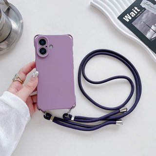 Auramma Collections Avant Basic Plain Matte Blue Purple White Pink Black Fuchsia Four Corner Openings Matching Lanyard Soft TPU Case iPhone 16 Pro Max Plus