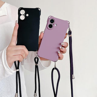 Auramma Collections Avant Basic Plain Matte Blue Purple White Pink Black Fuchsia Four Corner Openings Matching Lanyard Soft TPU Case iPhone 16 Pro Max Plus