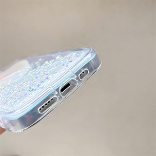 Auramma Collections Avant Basic Radiant Laser Iridescent Color 3D Heart Crystal Glitter Bead Bracelet Charm Soft TPU Case iPhone 14 13 12 11 Pro Max