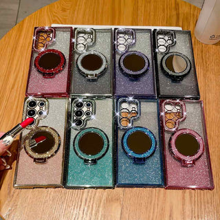 Auramma Collections Avant Basic Rhinestone Gradient Black Green Purple Blue Gold Pink Red Silver Glitter Built-in Stand Mirror MagSafe Soft TPU Case Samsung Galaxy S24 S23 S22 Plus Ultra