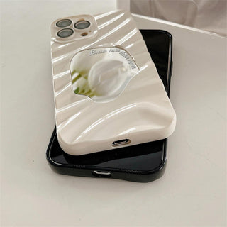 Auramma Collections Avant Basic Silver Black Blue White Pink Purple Green 3D Wavy Ripple Puddle Mirror Better Late Than Never Quote Soft TPU Case iPhone 16 15 14 13 12 11 Pro Max Plus