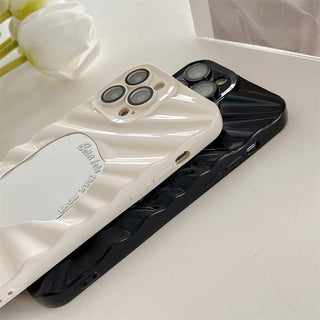 Auramma Collections Avant Basic Silver Black Blue White Pink Purple Green 3D Wavy Ripple Puddle Mirror Better Late Than Never Quote Soft TPU Case iPhone 16 15 14 13 12 11 Pro Max Plus