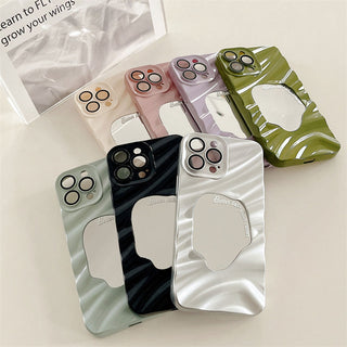 Auramma Collections Avant Basic Silver Black Blue White Pink Purple Green 3D Wavy Ripple Puddle Mirror Better Late Than Never Quote Soft TPU Case iPhone 16 15 14 13 12 11 Pro Max Plus