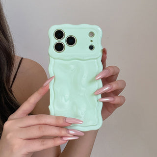 Auramma Collections Avant Basic Cool Minimalist Aesthetic Wavy Edge 3D Meteorite Style Glossy Macaron Butter Yellow Sakura Barbie Pink Mint Baby Blue Soft TPU Case iPhone 17 16 15 14 13 12 Pro Max Plus Air 16e