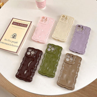 Auramma Collections Avant Basic 3D Meteorite Style Surface Wavy Edge Glossy Butter Yellow Sakura Pink Green Coffee Brown White Wine Red Purple Metallic Black Gold Silver Blue Pink Soft TPU Case iPhone 17 16 15 14 13 12 Pro Max Plus Air 16e