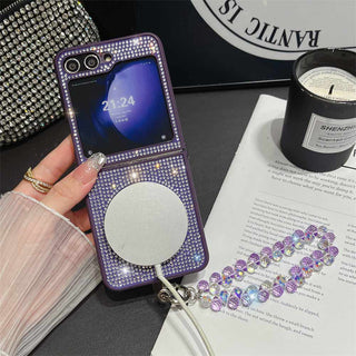 Auramma Collections Avant Basic Sparkling Rhinestone Black Gold Silver Purple Pink Matching Wrist Charm Soft TPU Case Samsung Z Flip 6 5 4 3