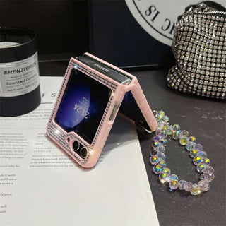 Auramma Collections Avant Basic Sparkling Rhinestone Black Gold Silver Purple Pink Matching Wrist Charm Soft TPU Case Samsung Z Flip 6 5 4 3