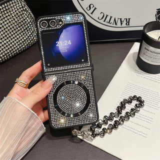 Auramma Collections Avant Basic Sparkling Rhinestone Black Gold Silver Purple Pink Matching Wrist Charm Soft TPU Case Samsung Z Flip 6 5 4 3