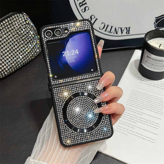 Auramma Collections Avant Basic Sparkling Rhinestone Black Gold Silver Purple Pink Matching Wrist Charm Soft TPU Case Samsung Z Flip 6 5 4 3