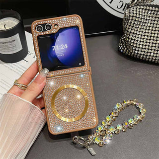 Auramma Collections Avant Basic Sparkling Rhinestone Black Gold Silver Purple Pink Matching Wrist Charm Soft TPU Case Samsung Z Flip 6 5 4 3