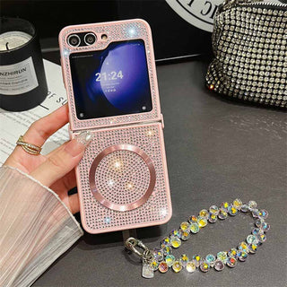 Auramma Collections Avant Basic Sparkling Rhinestone Black Gold Silver Purple Pink Matching Wrist Charm Soft TPU Case Samsung Z Flip 6 5 4 3