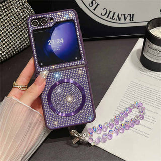 Auramma Collections Avant Basic Sparkling Rhinestone Black Gold Silver Purple Pink Matching Wrist Charm Soft TPU Case Samsung Z Flip 6 5 4 3