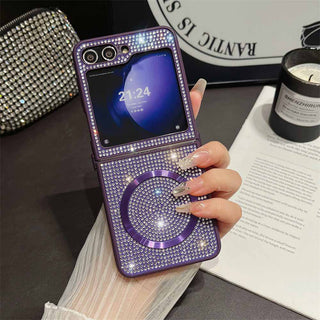 Auramma Collections Avant Basic Sparkling Rhinestone Black Gold Silver Purple Pink Matching Wrist Charm Soft TPU Case Samsung Z Flip 6 5 4 3