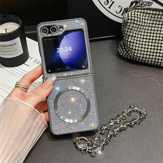 Auramma Collections Avant Basic Sparkling Rhinestone Black Gold Silver Purple Pink Matching Wrist Charm Soft TPU Case Samsung Z Flip 6 5 4 3