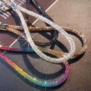 Auramma Collections Avant Basic Sparkly Rhinestone Silver Champagne Gold Black Iridescent Rainbow Dark Gray Sapphire Blue Turquoise Red Purple Color Mobile iPhone Samsung Galaxy Phone Wrist Charm