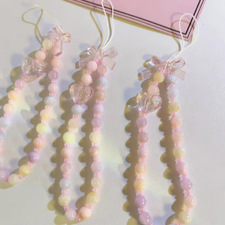 Auramma Collections Avant Basic Sweet Girl pastel Macaron Candy Color Bead Pink Clear Bow Heart String Phone Charm