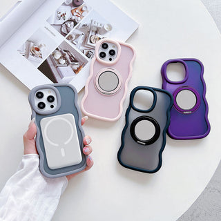 Auramma Collections Avant Basic Wavy Black Gray Purple Pink Mirror Built-In Stand MagSafe Soft TPU Case For iPhone 15 14 13 12 Pro Max Plus Mini