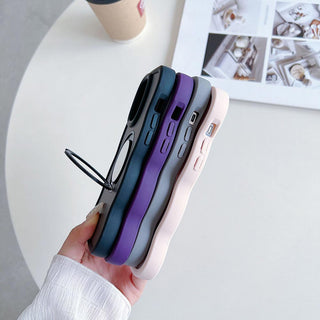 Auramma Collections Avant Basic Wavy Black Gray Purple Pink Mirror Built-In Stand MagSafe Soft TPU Case For iPhone 15 14 13 12 Pro Max Plus Mini