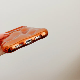 Auramma Collections Avant Basic Wavy Edge Chrome Orange Glossy 3D Bubbles Surface Style Soft TPU Case iPhone 17 16 15 14 13 12 11 Pro Max Plus Air