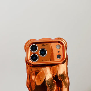 Auramma Collections Avant Basic Wavy Edge Chrome Orange Glossy 3D Bubbles Surface Style Soft TPU Case iPhone 17 16 15 14 13 12 11 Pro Max Plus Air